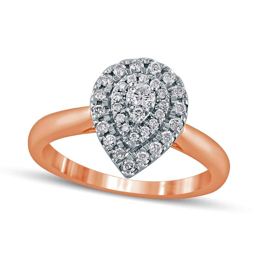 0.33 CT. T.W. Composite Natural Diamond Double Pear-Shaped Frame Engagement Ring in Solid 14K Rose Gold