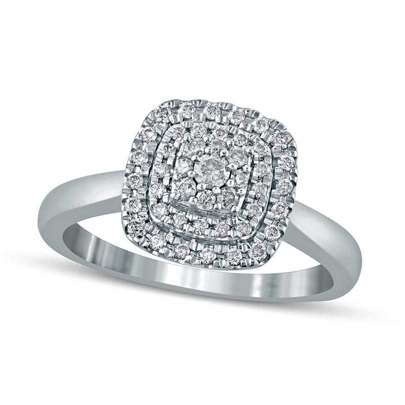 0.33 CT. T.W. Composite Cushion-Shaped Natural Diamond Double Frame Engagement Ring in Solid 14K White Gold