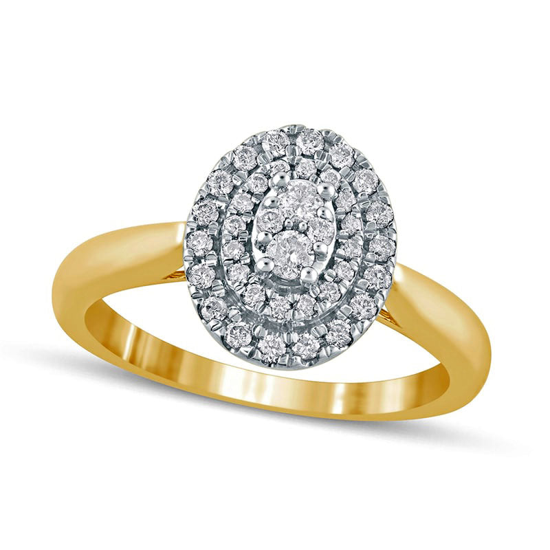 0.33 CT. T.W. Composite Oval Natural Diamond Double Frame Engagement Ring in Solid 14K Gold