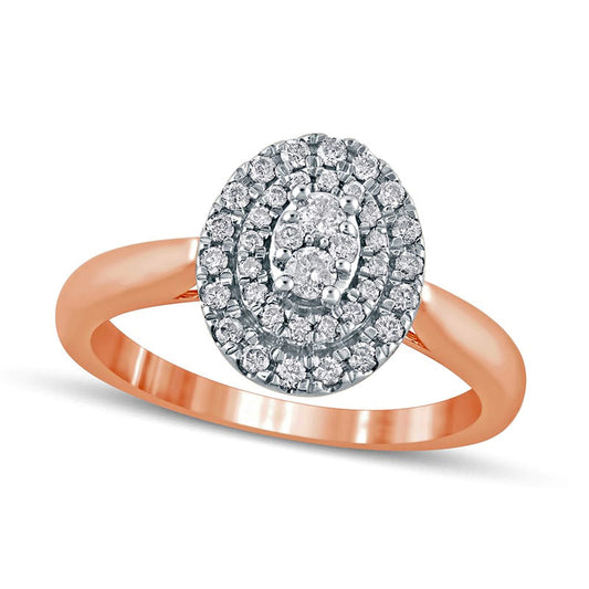 0.33 CT. T.W. Composite Oval Natural Diamond Double Frame Engagement Ring in Solid 14K Rose Gold