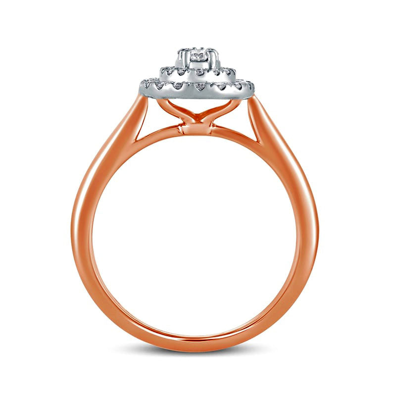 0.33 CT. T.W. Composite Oval Natural Diamond Double Frame Engagement Ring in Solid 14K Rose Gold