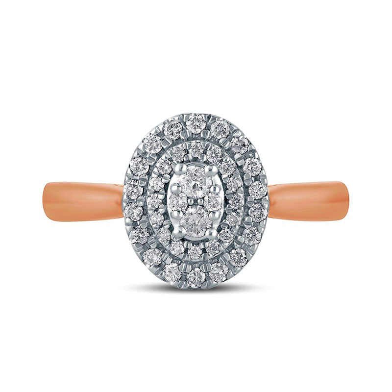 0.33 CT. T.W. Composite Oval Natural Diamond Double Frame Engagement Ring in Solid 14K Rose Gold