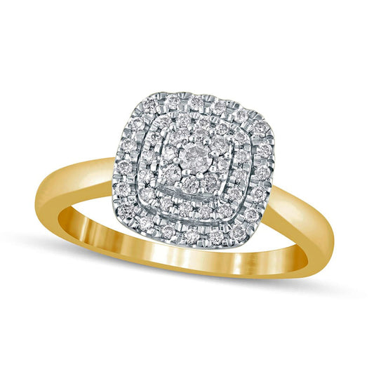 0.33 CT. T.W. Composite Cushion-Shaped Natural Diamond Double Frame Engagement Ring in Solid 14K Gold