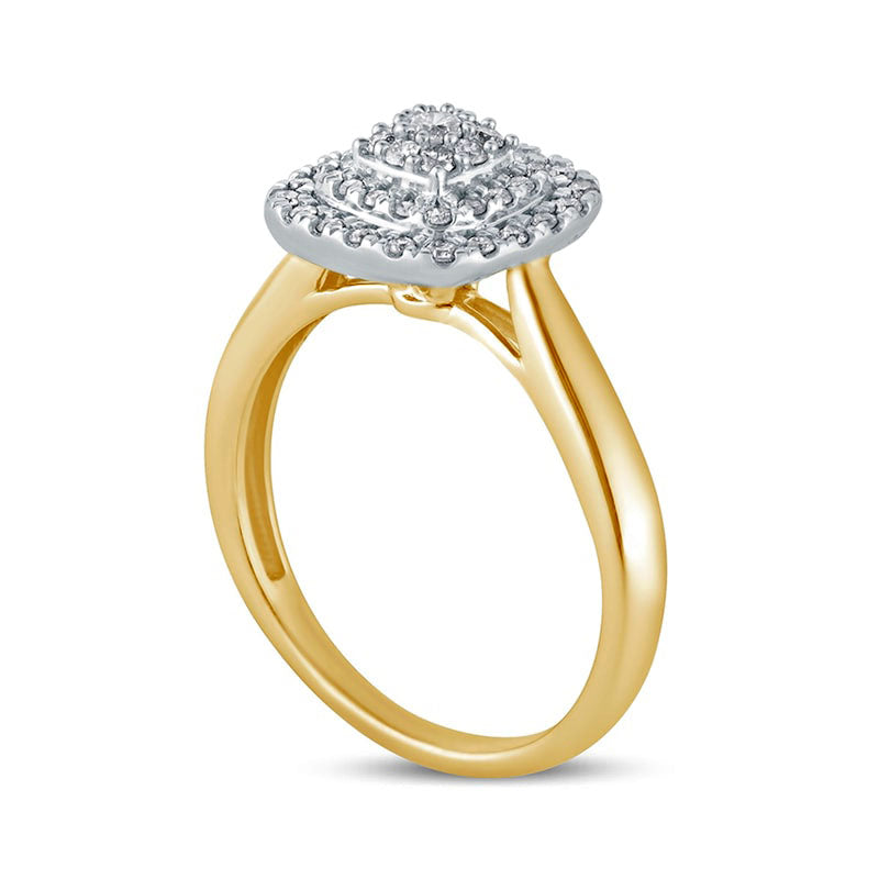 0.33 CT. T.W. Composite Cushion-Shaped Natural Diamond Double Frame Engagement Ring in Solid 14K Gold