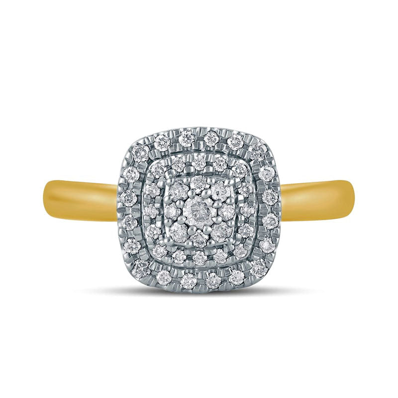 0.33 CT. T.W. Composite Cushion-Shaped Natural Diamond Double Frame Engagement Ring in Solid 14K Gold