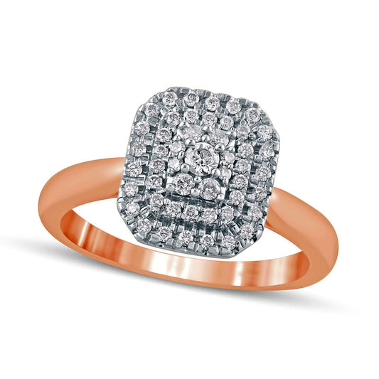 0.33 CT. T.W. Composite Natural Diamond Double Octagonal Frame Engagement Ring in Solid 14K Rose Gold