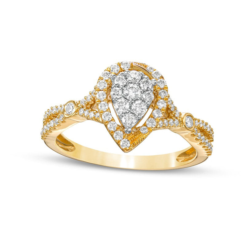 0.50 CT. T.W. Composite Natural Diamond Pear-Shaped Frame Engagement Ring in Solid 10K Yellow Gold