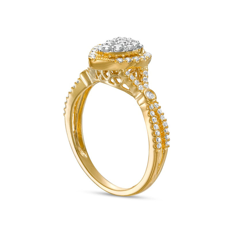 0.50 CT. T.W. Composite Natural Diamond Pear-Shaped Frame Engagement Ring in Solid 10K Yellow Gold