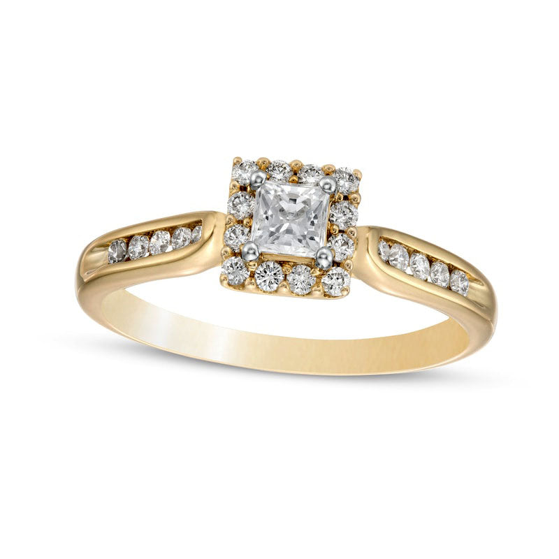 0.50 CT. T.W. Princess-Cut Natural Diamond Frame Engagement Ring in Solid 14K Gold