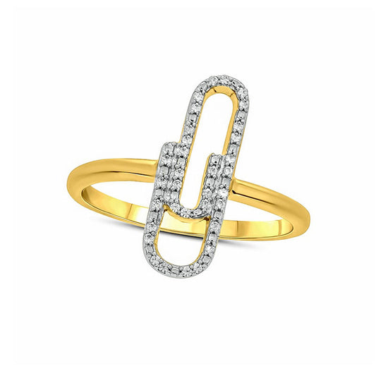 0.07 CT. T.W. Natural Diamond Paperclip Ring in Sterling Silver with Solid 14K Gold Plate