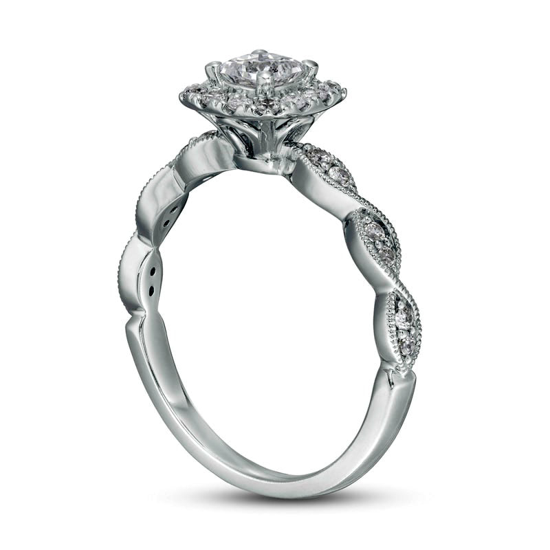 0.63 CT. T.W. Princess-Cut Natural Diamond Cushion Frame Antique Vintage-Style Engagement Ring in Solid 14K White Gold (I/I2)