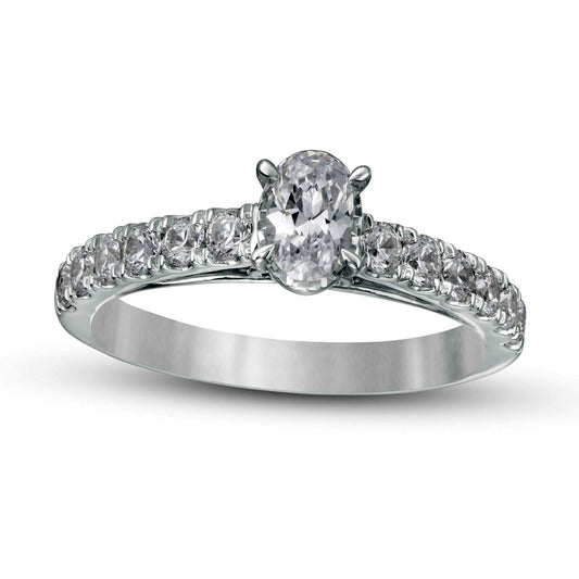 1.0 CT. T.W. Oval Natural Diamond Engagement Ring in Solid 14K White Gold (I/I2)