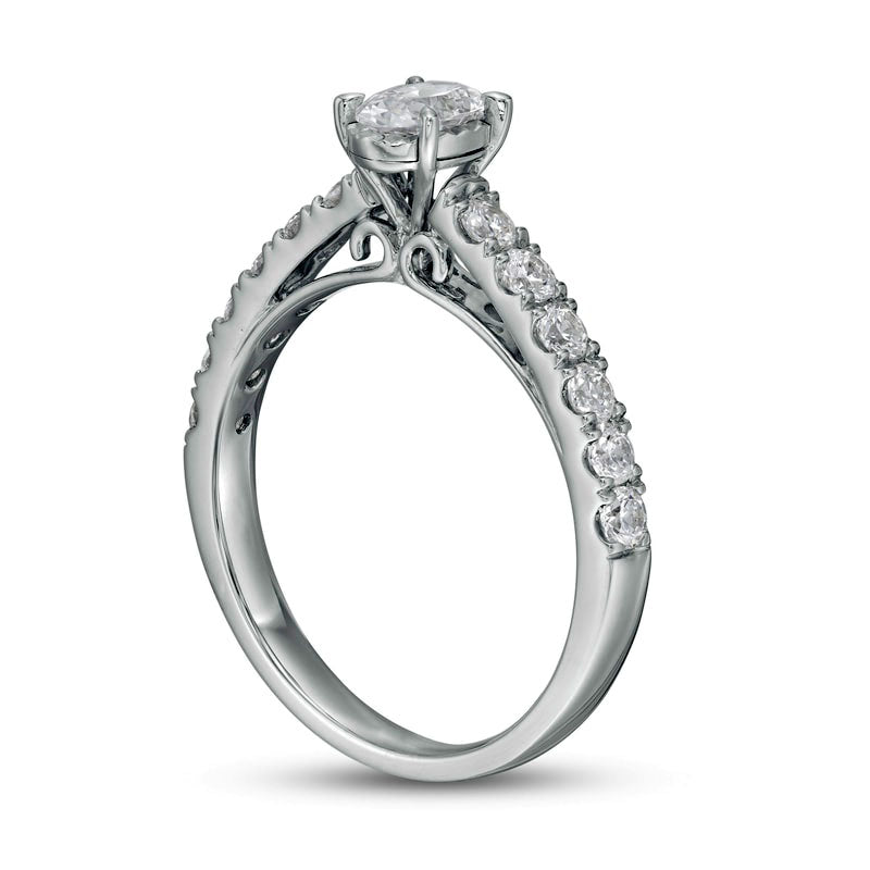 1.0 CT. T.W. Oval Natural Diamond Engagement Ring in Solid 14K White Gold (I/I2)