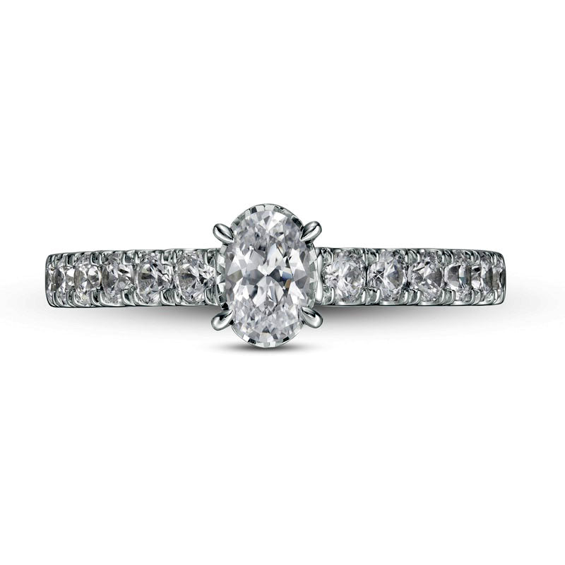 1.0 CT. T.W. Oval Natural Diamond Engagement Ring in Solid 14K White Gold (I/I2)