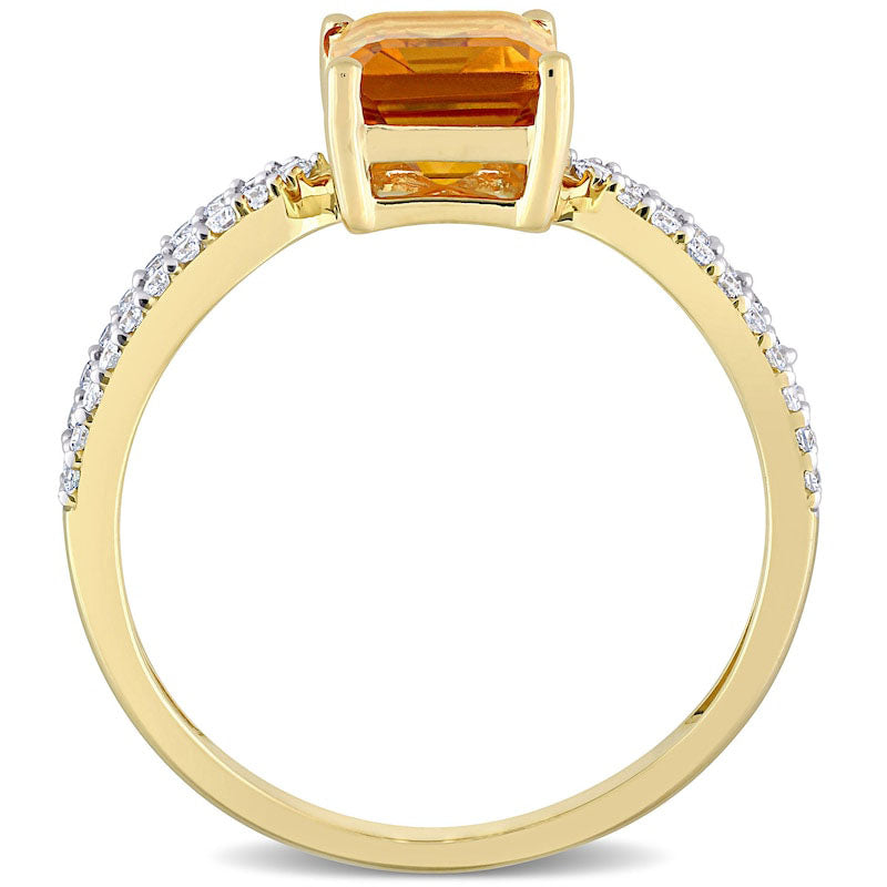 Emerald-Cut Citrine and 0.20 CT. T.W. Natural Diamond Tapered Split Shank Ring in Solid 14K Gold