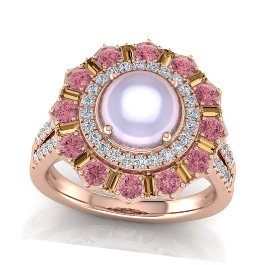 Captivating Color Opal, Rhodolite, Garnet and 0.38 CT. T.W. Natural Diamond Double Frame Mandala Ring in Solid 14K Rose Gold