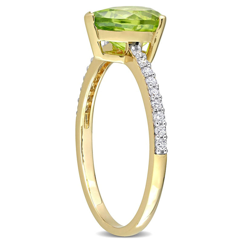 Pear-Shaped Peridot and 0.13 CT. T.W. Natural Diamond Ring in Solid 14K Gold