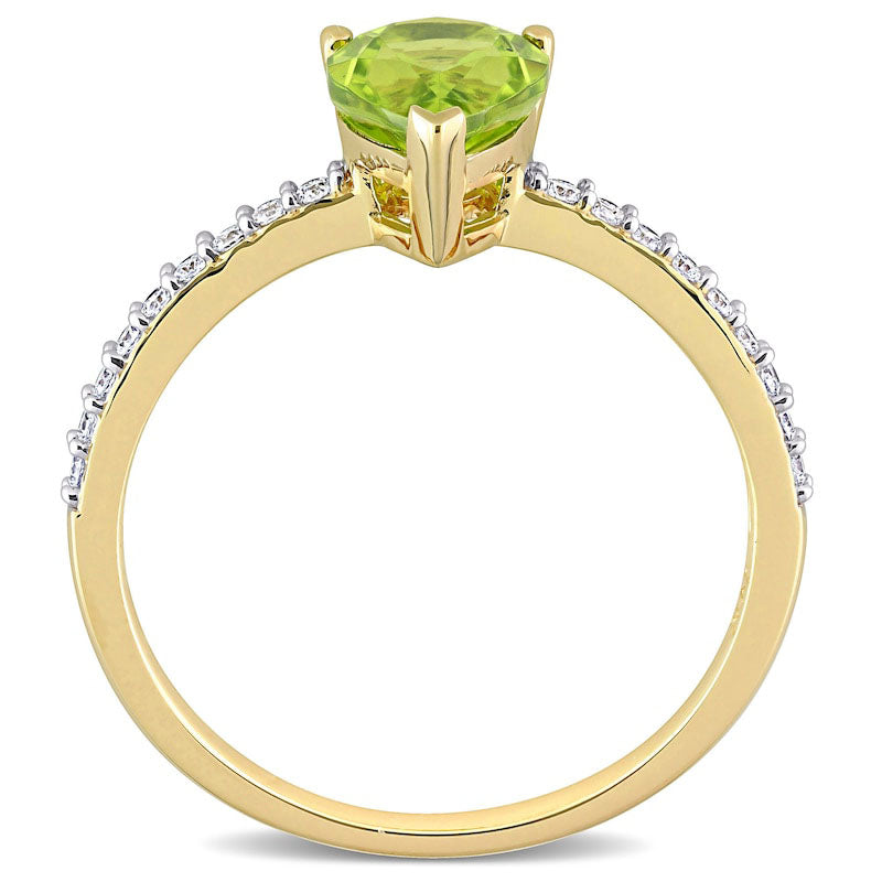 Pear-Shaped Peridot and 0.13 CT. T.W. Natural Diamond Ring in Solid 14K Gold