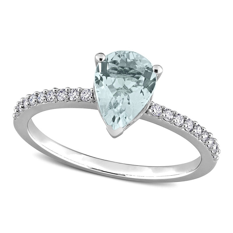 Pear-Shaped Aquamarine and 0.13 CT. T.W. Natural Diamond Ring in Solid 14K White Gold