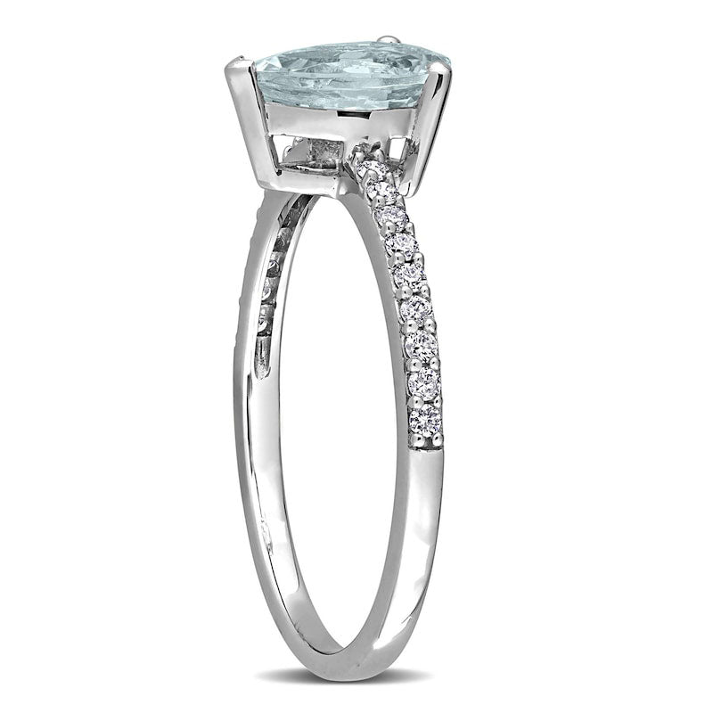 Pear-Shaped Aquamarine and 0.13 CT. T.W. Natural Diamond Ring in Solid 14K White Gold