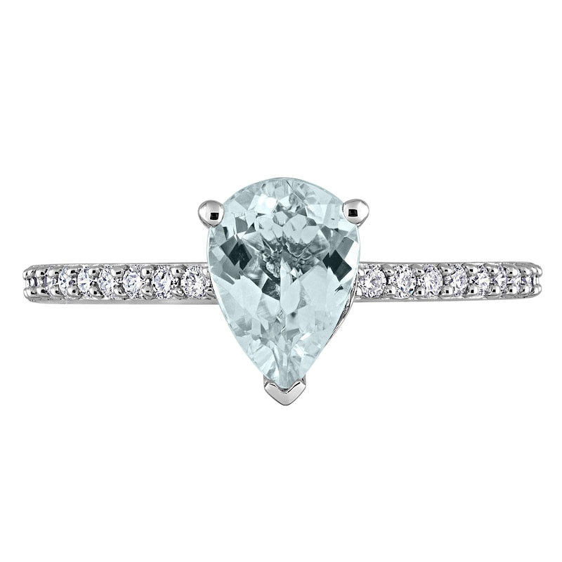 Pear-Shaped Aquamarine and 0.13 CT. T.W. Natural Diamond Ring in Solid 14K White Gold