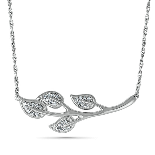 0.1 CT. T.W. Natural Diamond Four Leaf Tree Branch Necklace in Sterling Silver