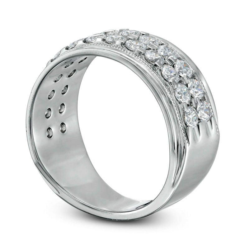 Men's 2.0 CT. T.W. Natural Diamond Raised Double Row Anniversary Band in Solid 10K White Gold