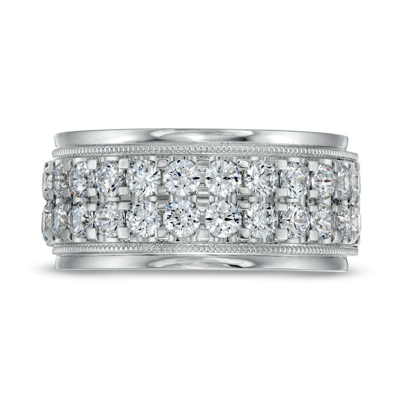 Men's 2.0 CT. T.W. Natural Diamond Raised Double Row Anniversary Band in Solid 10K White Gold