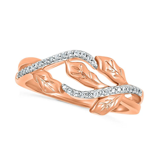 0.13 CT. T.W. Natural Diamond Twist Bypass Leaf Ring in Sterling Silver with Solid 14K Rose Gold Plate