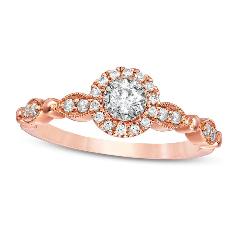 0.33 CT. T.W. Natural Diamond Frame Antique Vintage-Style Art Deco Engagement Ring in Solid 10K Rose Gold