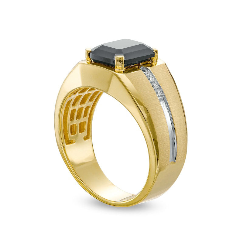 Men's Cushion-Cut Onyx and Natural Diamond Accent Inlay Ring in Solid 10K Two-Tone Gold