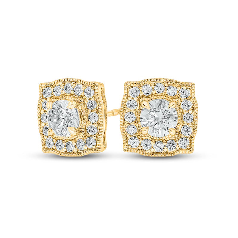 1 CT. T.W. Diamond Cushion Frame Stud Earrings in 10K Gold (I/I2)