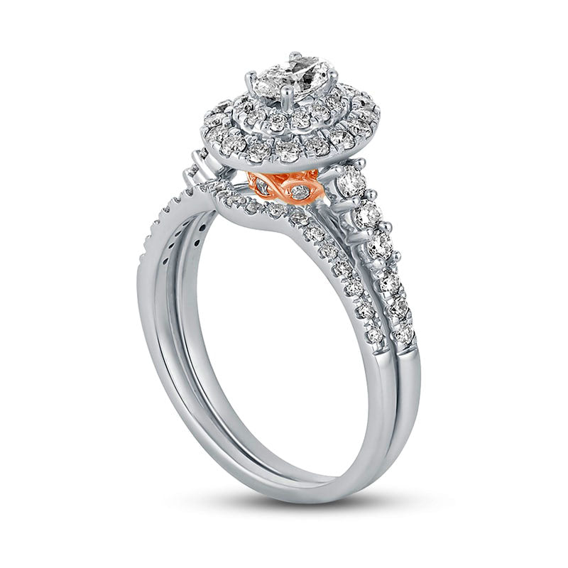 1.0 CT. T.W. Oval Natural Diamond Frame Bridal Engagement Ring Set in Solid 10K White Gold