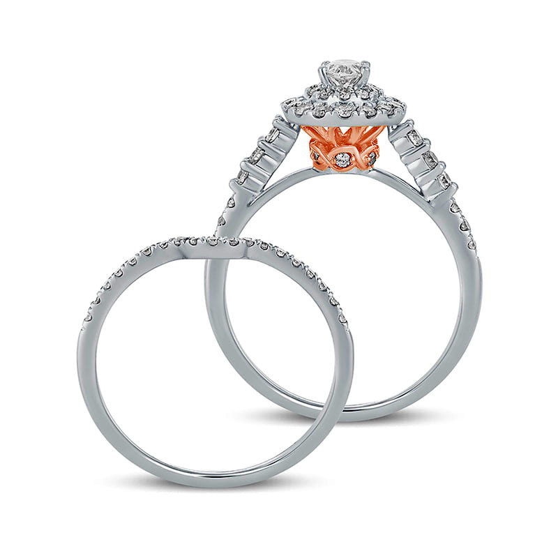 1.0 CT. T.W. Oval Natural Diamond Frame Bridal Engagement Ring Set in Solid 10K White Gold