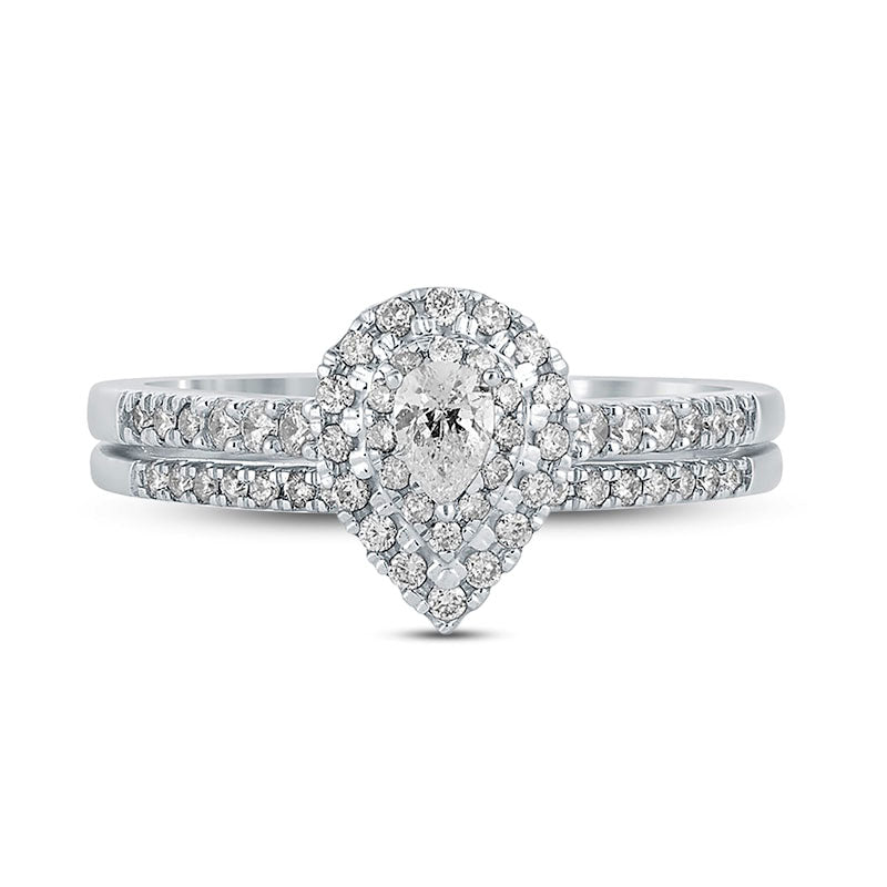 0.50 CT. T.W. Pear-Shaped Natural Diamond Frame Bridal Engagement Ring Set in Solid 10K White Gold