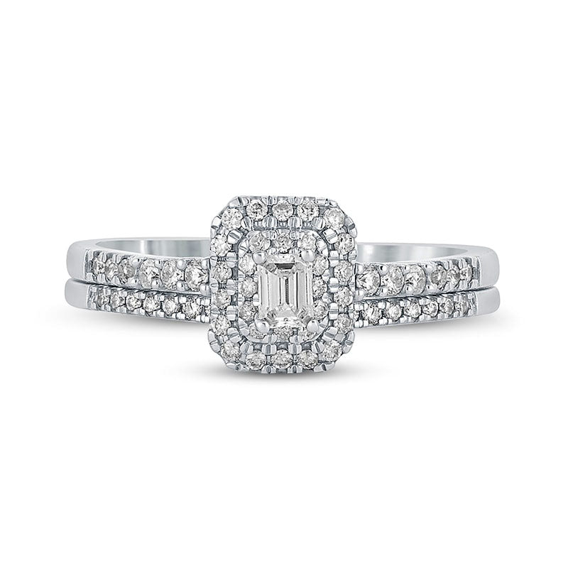 0.50 CT. T.W. Emerald-Cut Natural Diamond Frame Bridal Engagement Ring Set in Solid 10K White Gold