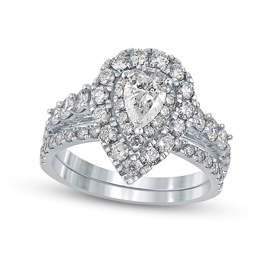 2.0 CT. T.W. Pear-Shaped Natural Diamond Frame Bridal Engagement Ring Set in Solid 14K White Gold