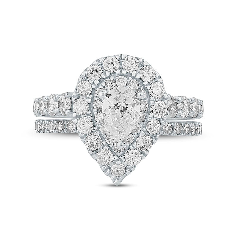 2.0 CT. T.W. Pear-Shaped Natural Diamond Frame Bridal Engagement Ring Set in Solid 14K White Gold