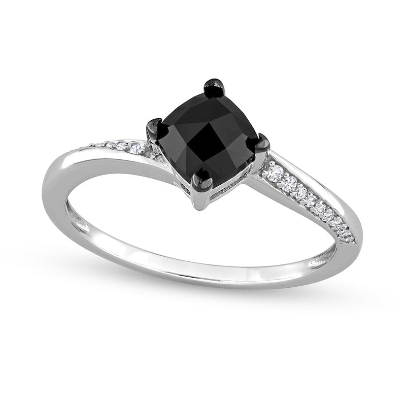 1.0 CT. T.W. Cushion-Cut Black Enhanced and White Natural Diamond Tilted Bypass Engagement Ring in Solid 10K White Gold