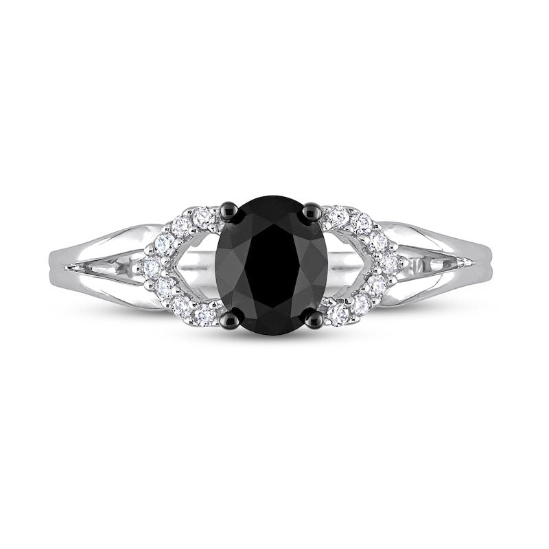 1.0 CT. T.W. Oval Black Enhanced and White Natural Diamond Split Shank Engagement Ring in Solid 14K White Gold