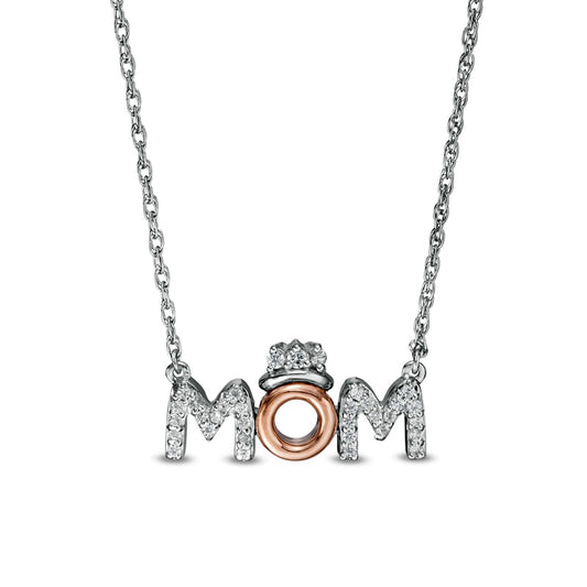 0.1 CT. T.W. Natural Diamond "MOM" with Crown in Sterling Silver with 10K Rose Gold