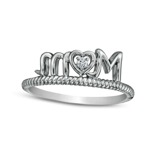 Natural Diamond Accent "Mom" with Heart Twist Ring in Sterling Silver