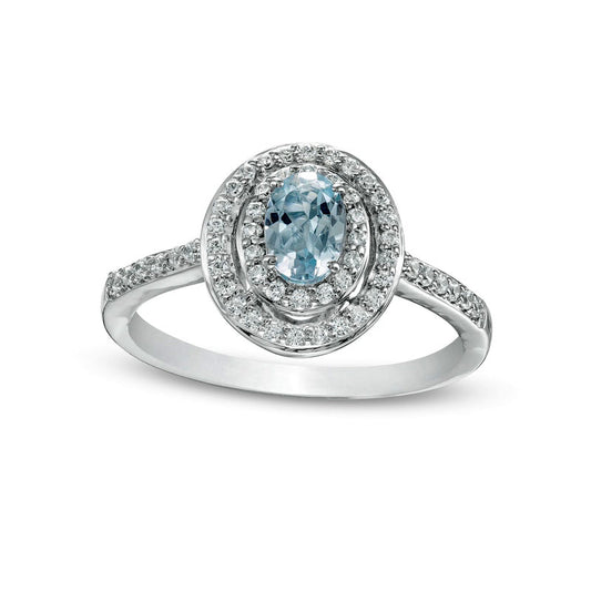 Oval Aquamarine and 0.25 CT. T.W. Natural Diamond Double Frame Ring in Solid 10K White Gold