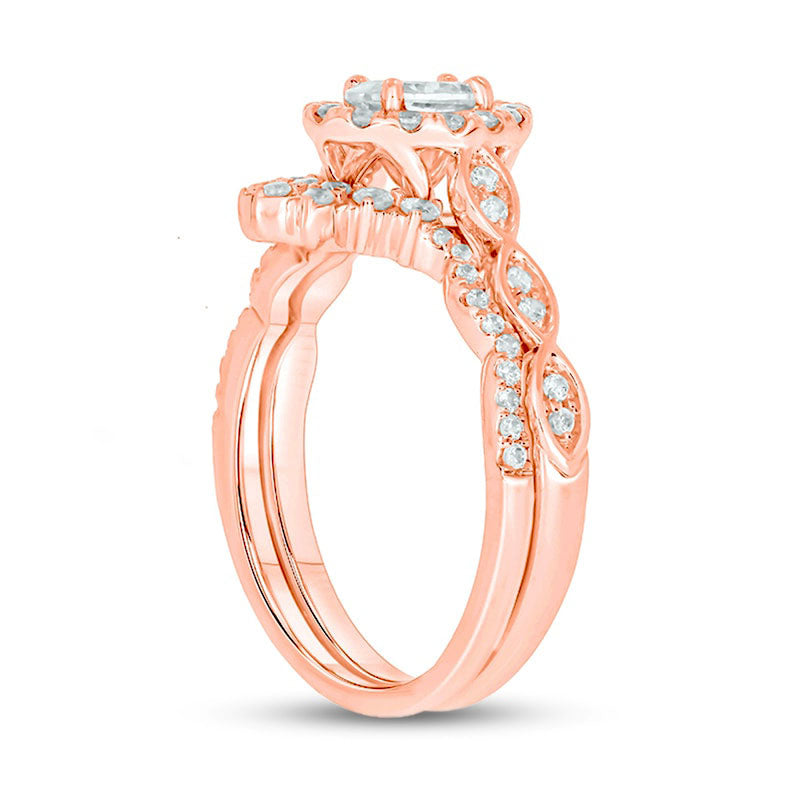 1.0 CT. T.W. Oval Natural Diamond Frame Bridal Engagement Ring Set in Solid 14K Rose Gold (I/I2)