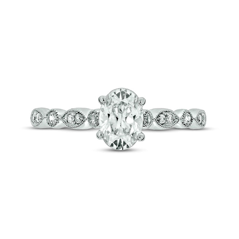 1.0 CT. T.W. Oval Natural Diamond Antique Vintage-Style Three Piece Bridal Engagement Ring Set in Solid 14K White Gold (I/I2)