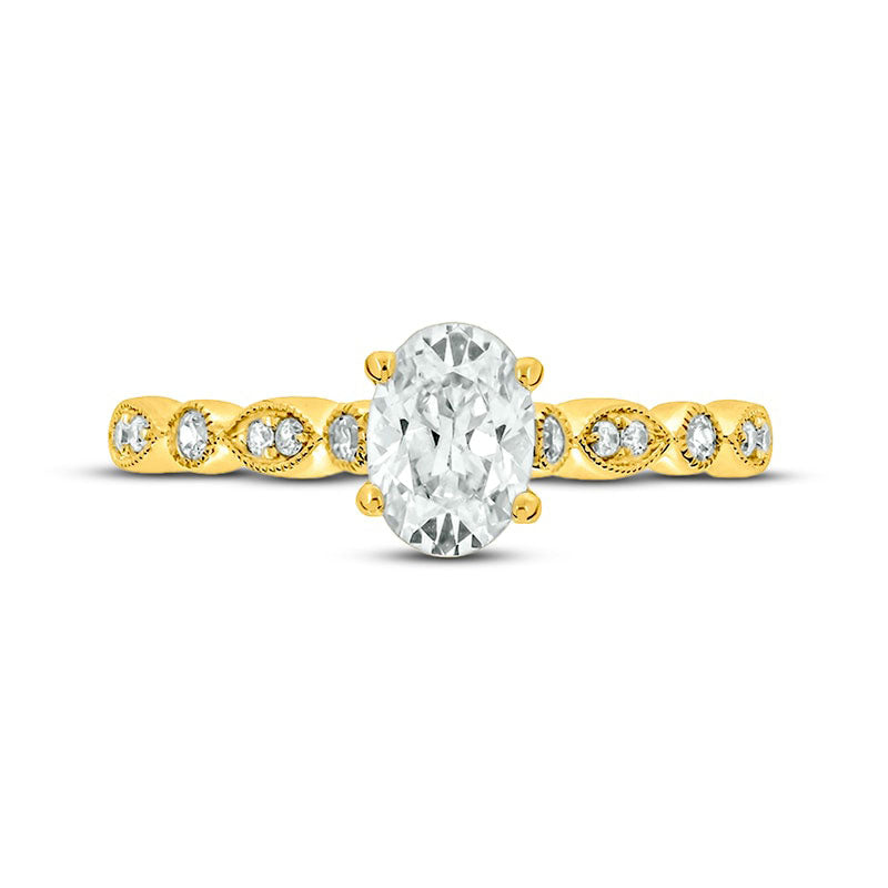 1.0 CT. T.W. Oval Natural Diamond Antique Vintage-Style Three Piece Bridal Engagement Ring Set in Solid 14K Gold (I/I2)