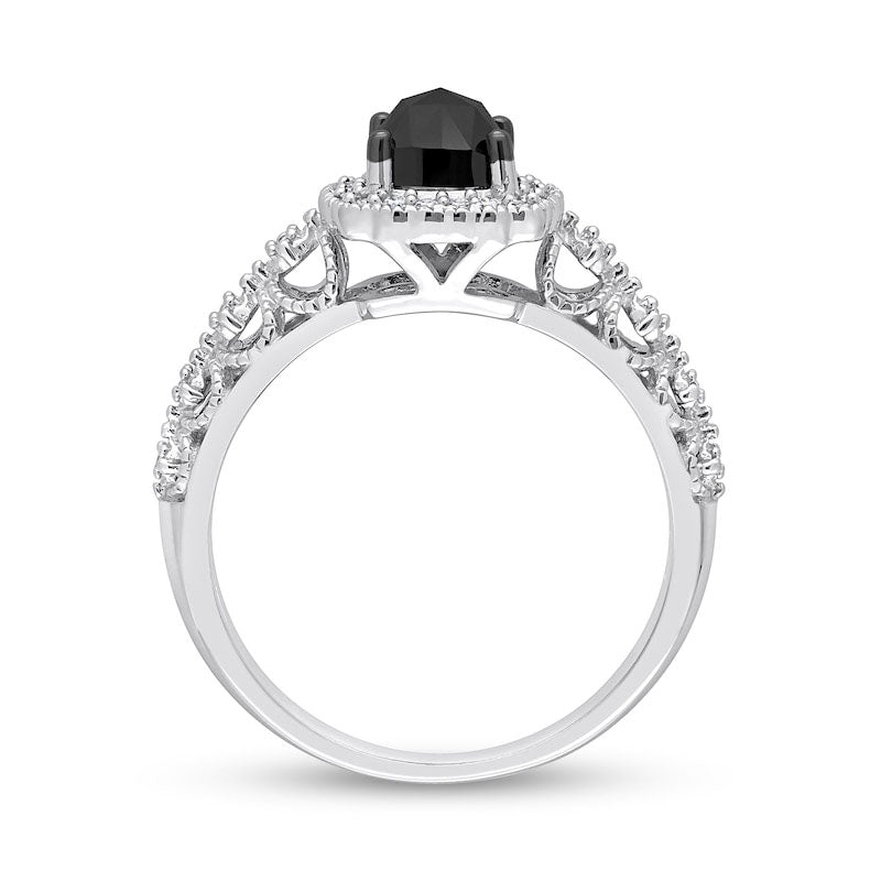 1.13 CT. T.W. Cushion-Cut Black Enhanced and White Natural Diamond Frame Antique Vintage-Style Engagement Ring in Solid 14K White Gold