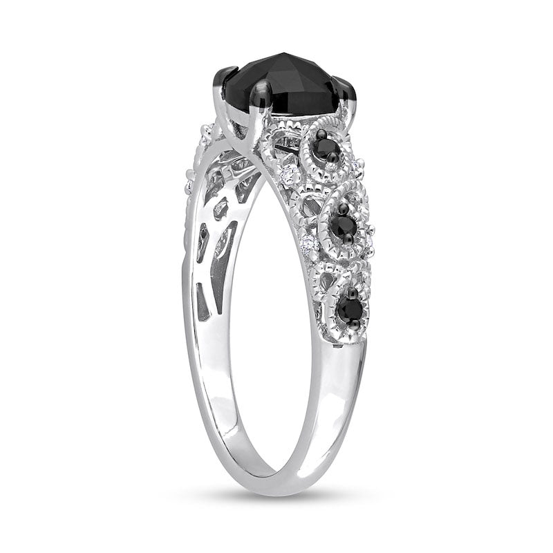 1.13 CT. T.W. Black Enhanced and White Cushion-Cut Natural Diamond Twist Shank Engagement Ring in Solid 14K White Gold