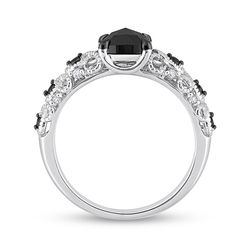 1.13 CT. T.W. Black Enhanced and White Cushion-Cut Natural Diamond Twist Shank Engagement Ring in Solid 14K White Gold