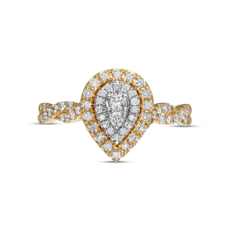 0.50 CT. T.W. Composite Pear-Shaped Natural Diamond Double Frame Twist Shank Engagement Ring in Solid 10K Yellow Gold